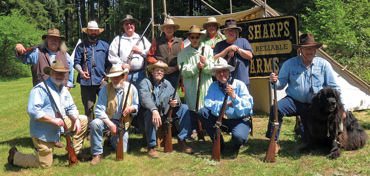 Some of the shooters at Buffalo Camp, shown mostly with Sharps rifles.